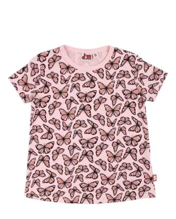 Lyserød Dyr Shirt Med Sommerfugle - Dyr T-shirts