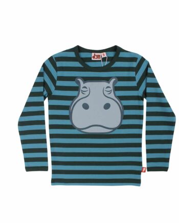 Blå Dyr Shirt Med Flodhest Stribet - Dyr T-shirts