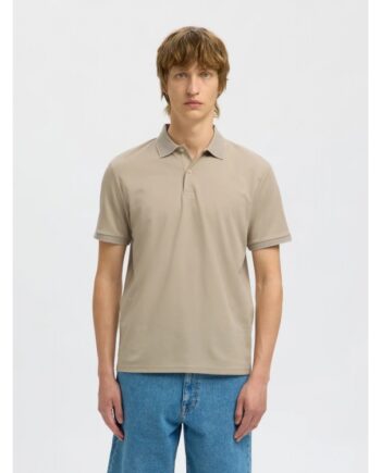 Beige Selected Strikket Kortærmet Polo Til Herre - Selected T-shirts