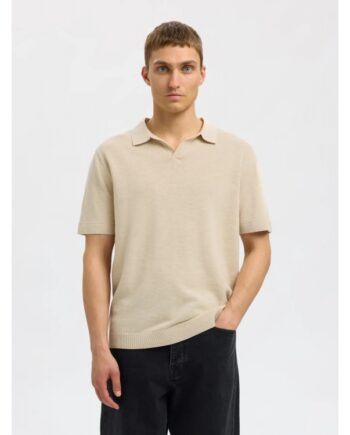 Beige Selected Strikket Pullover Polo Til Herre - Selected T-shirts