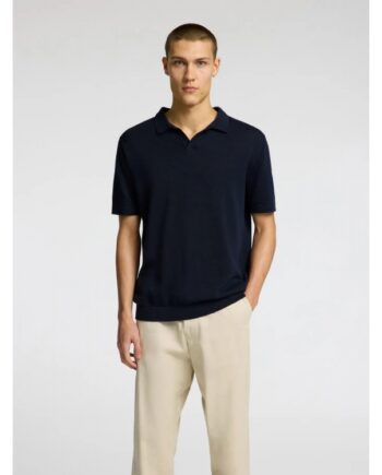 Navy Selected Strikket Pullover Polo Til Herre - Selected T-shirts